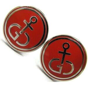Vintage Gibdock Cufflinks European Ship Repair Company Silver Tone Red Enamel
